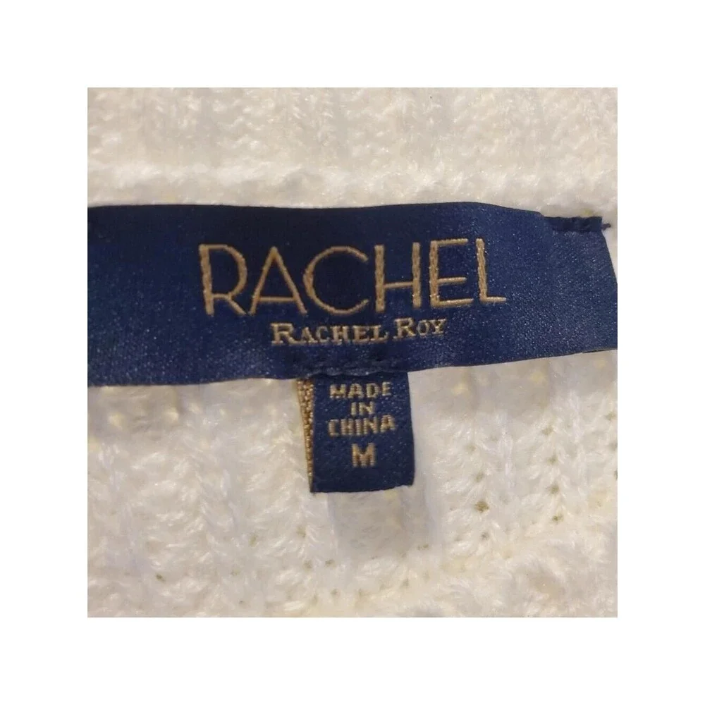 RACHEL Rachel Roy Cream Crew Neck Sweater Open-Knit Design